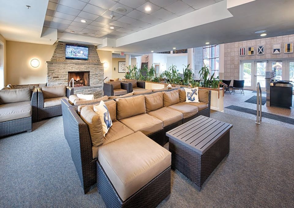 The wicker lounge is next to the indoor pool.  It also hosts a Wii and Xbox