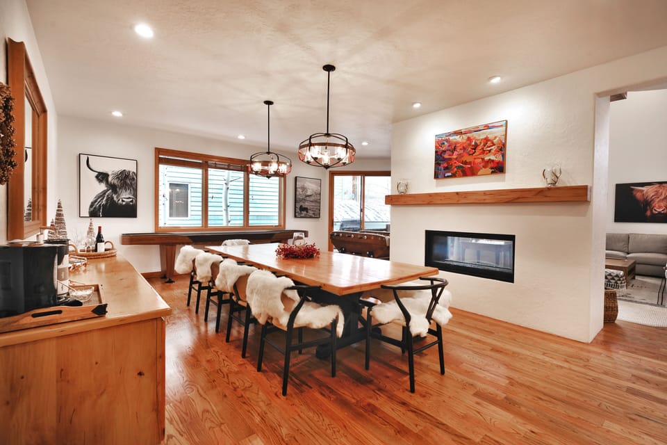 Kitchen with seating for 10 and fireplace
