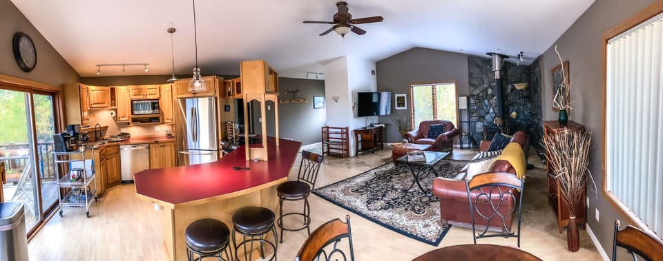 Kitchen, dining and living room
