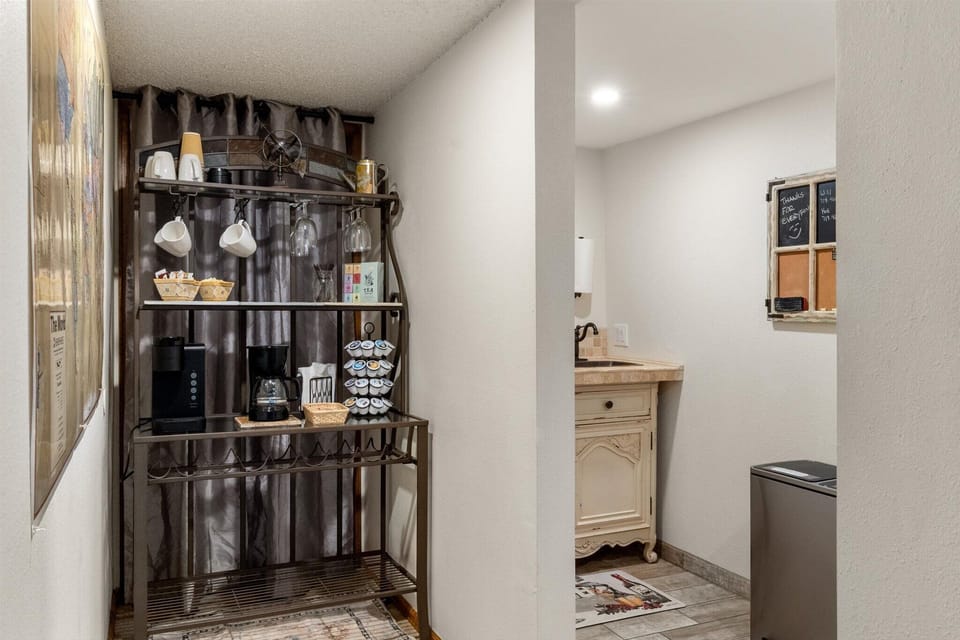 Fully stocked coffee/tea bar.