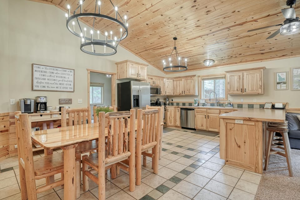 Dining room, kitchen, and complimentary coffee bar. 