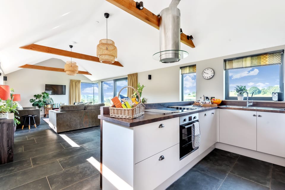 Hoods, Salwayash, near Bridport: Open-plan with living, dining and kitchen areas