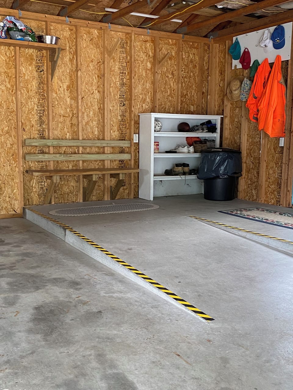 Bench and boot rack in garage