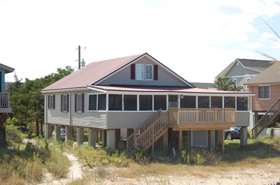 Looking at cottage from beach