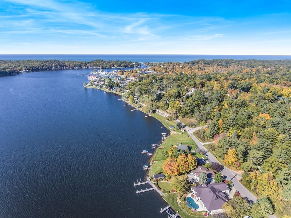 Looking west toward the channel & Big Lake.  Our two docks are lower center.