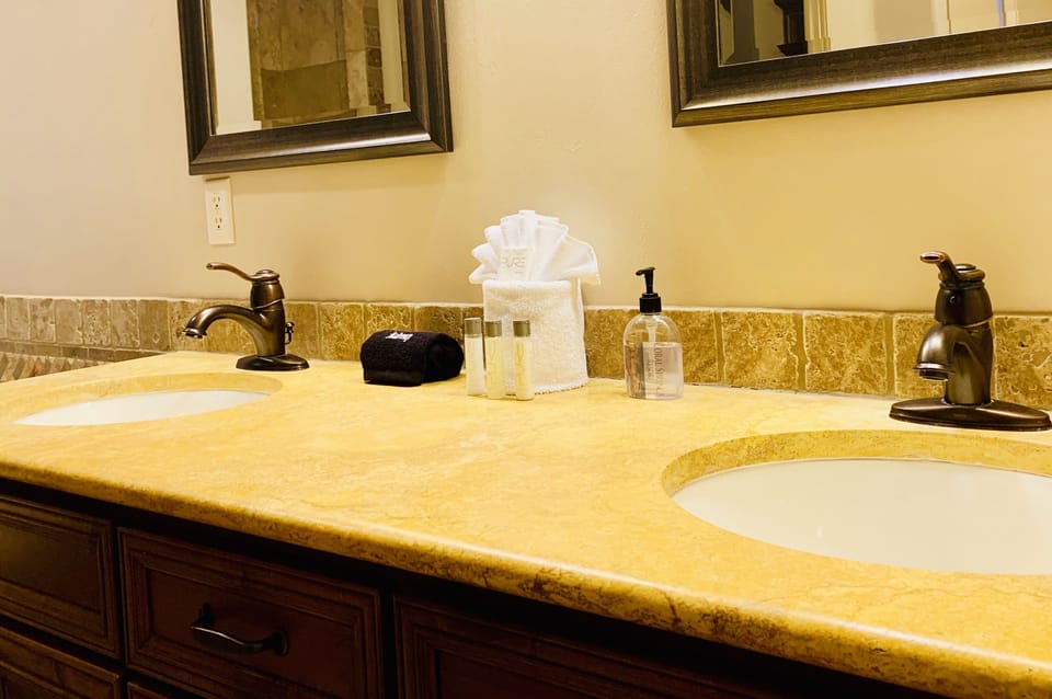 Double vanity in master bathroom. 