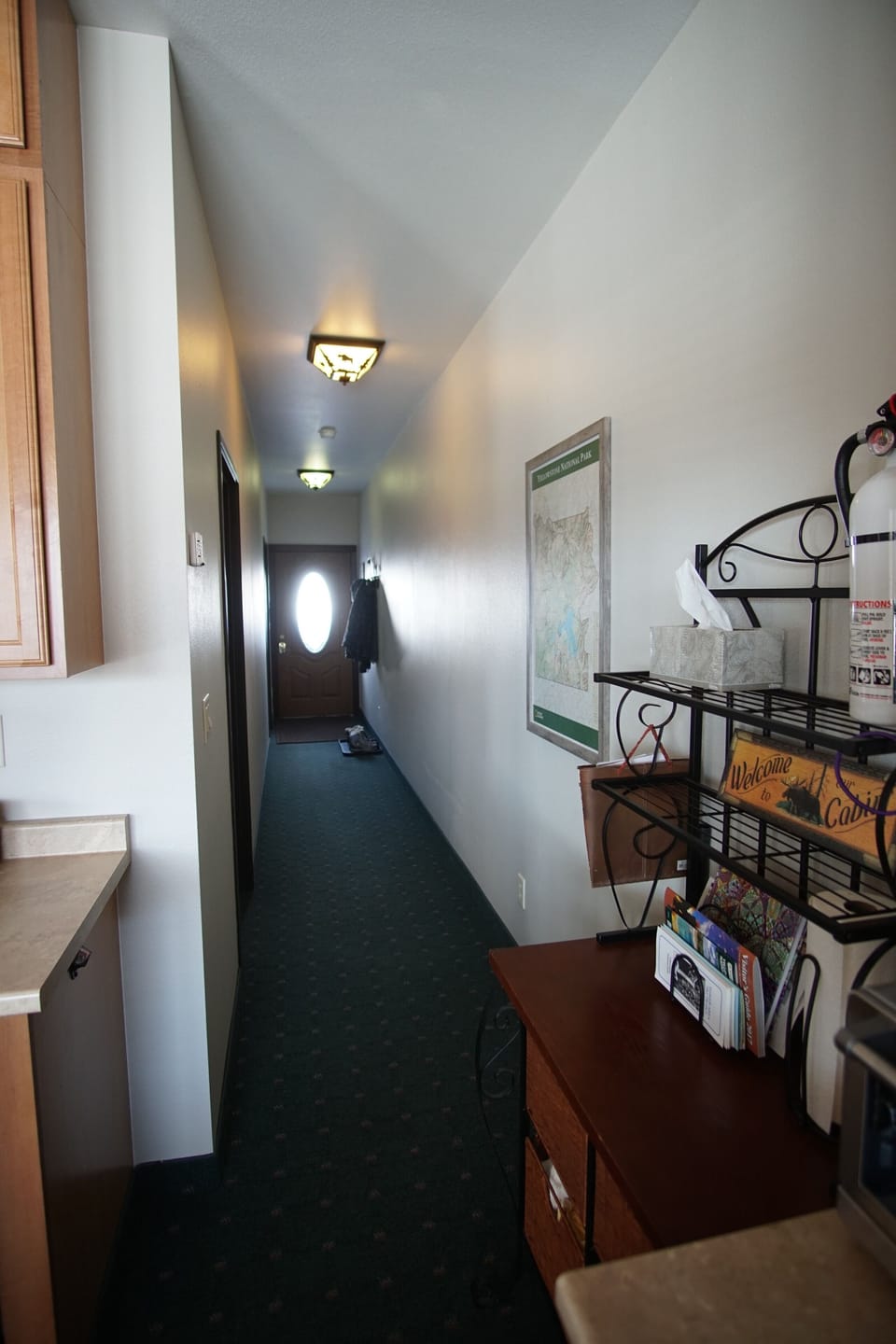 View down hallway to parking side door.