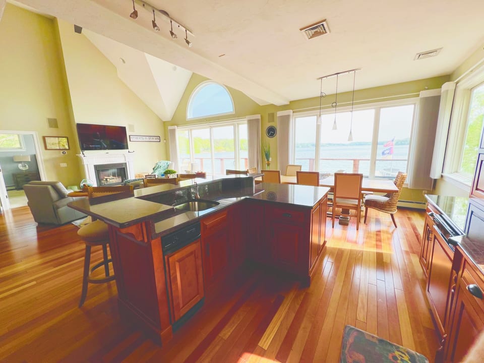 View of kitchen towards the water. 