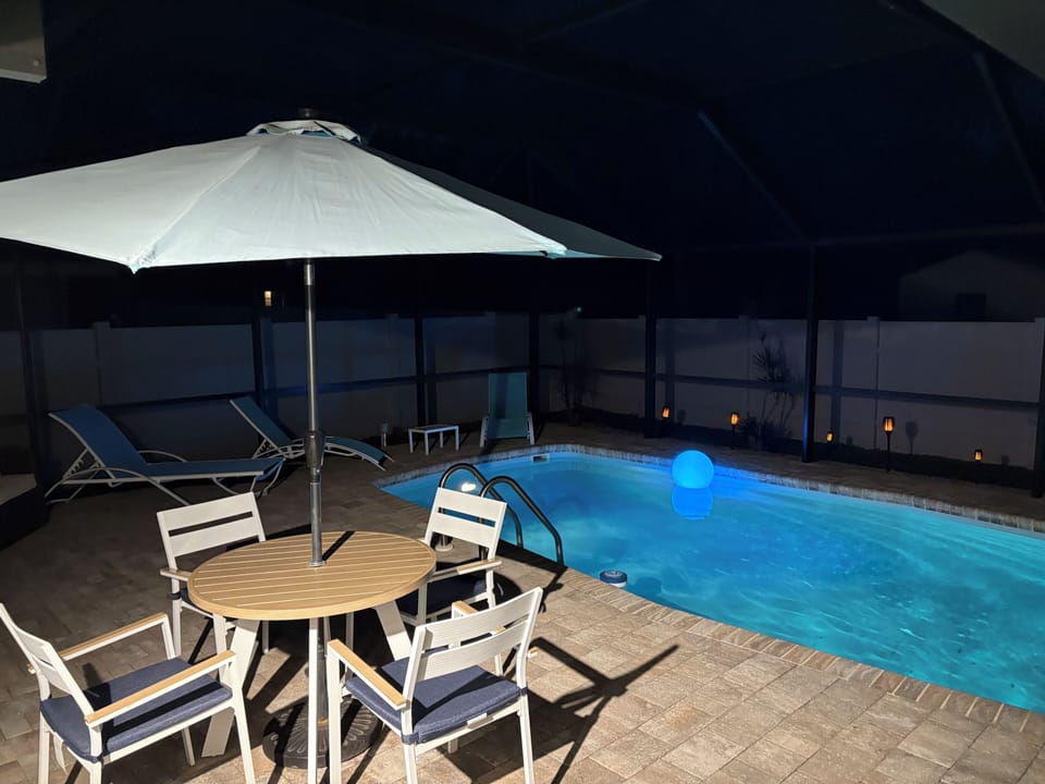 Pool area at night