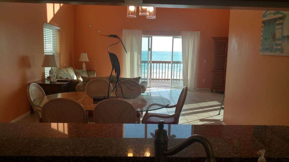 view of the dining and living area from the kitchen
