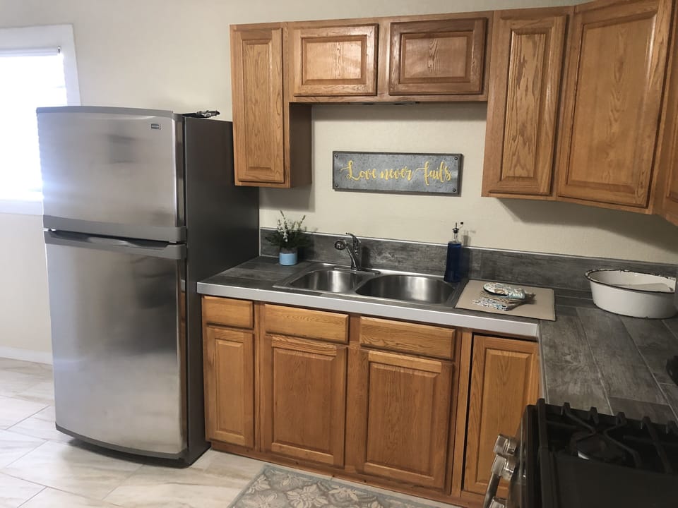 Kitchen sink and fridge