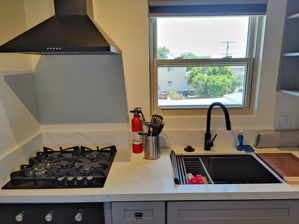 stove and kitchen sink