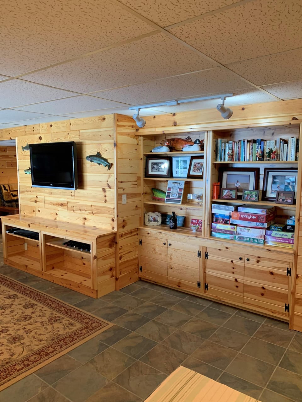 Walk-out rec room television, games, and books