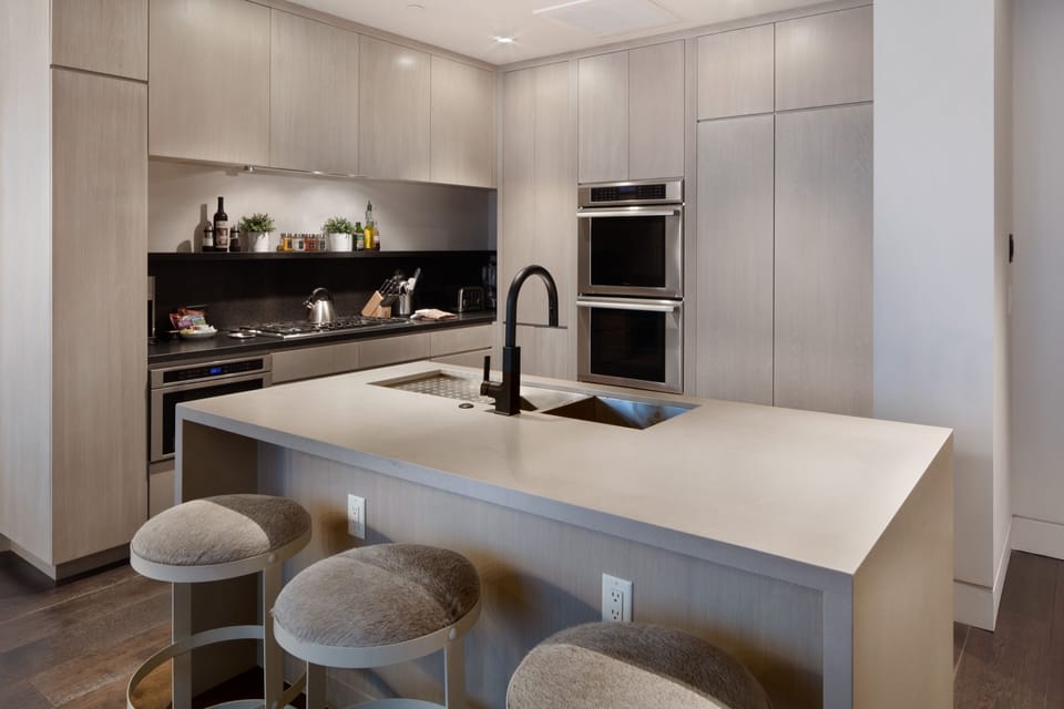Chef's kitchen with eat-in island with room for 3.