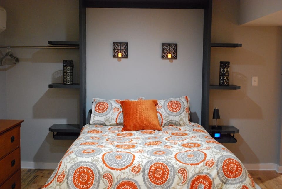 Downstairs Comfy Queen Size Bed in "Studio" setting