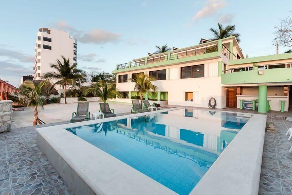 View from ocean, the house sits on a live coral reef