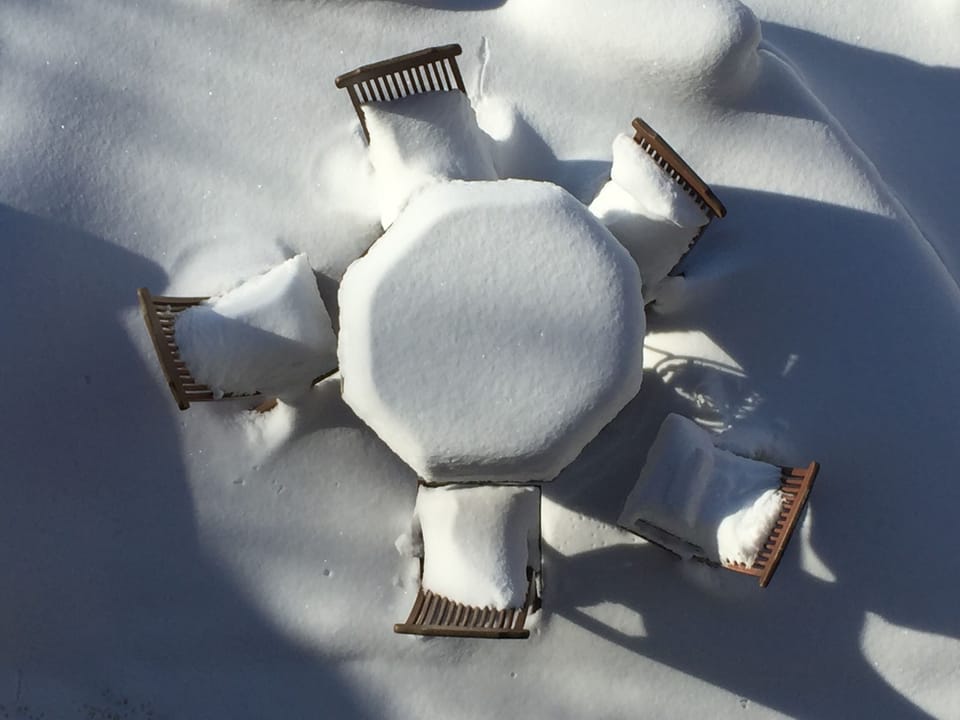 Snowy table on the Chalet terrace