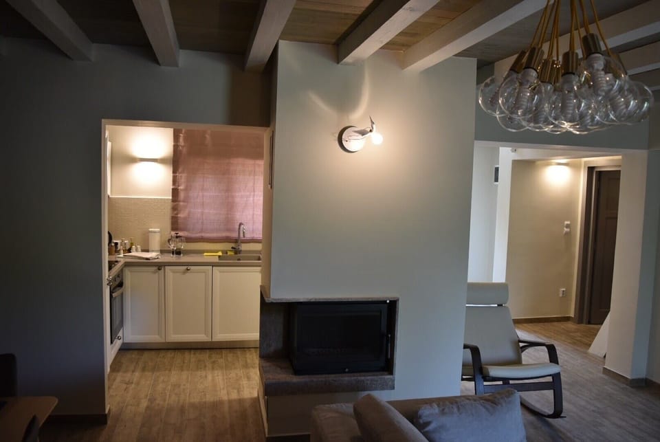 View from living area into kitchen