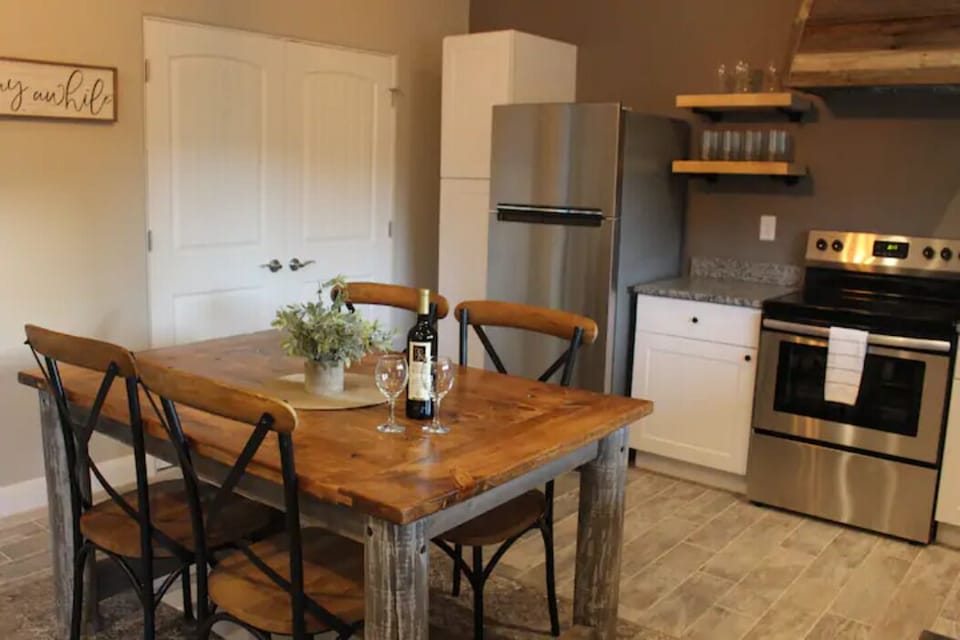 This handcrafted table seats 4 comfortably. 