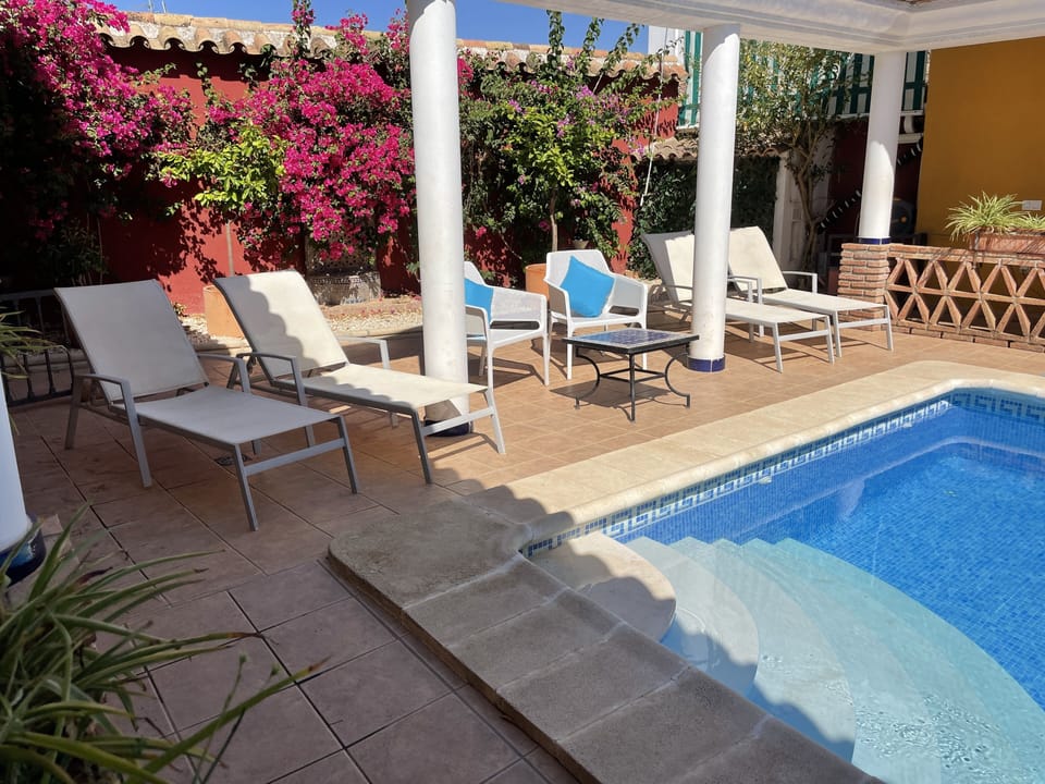 Pool steps allow easy access into the pool - or a place to sit when it gets hot!