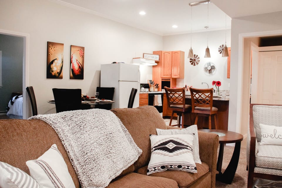 Throw blankets and pillows for your comfort.