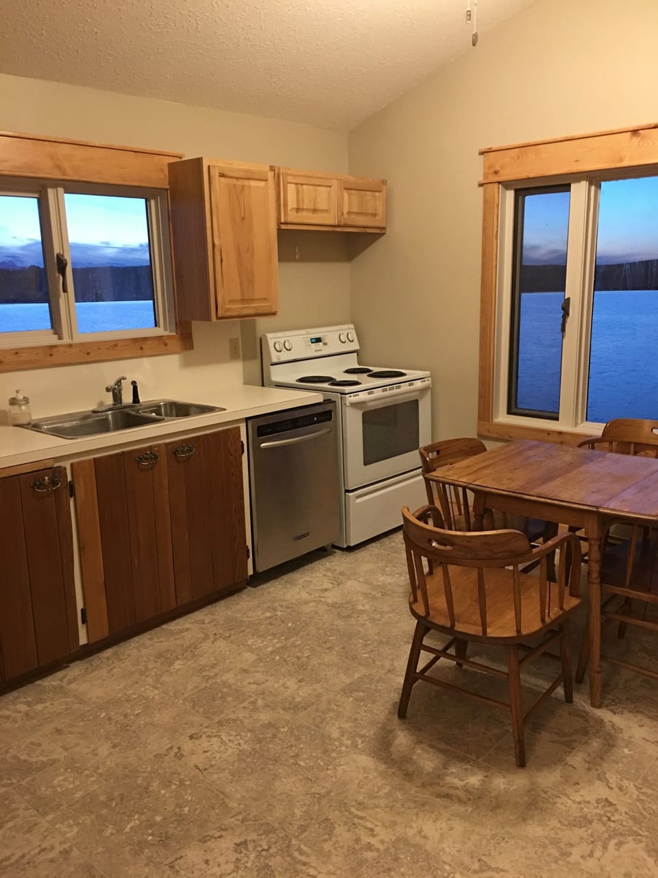Our kitchen looks right out onto our little lake at the farm