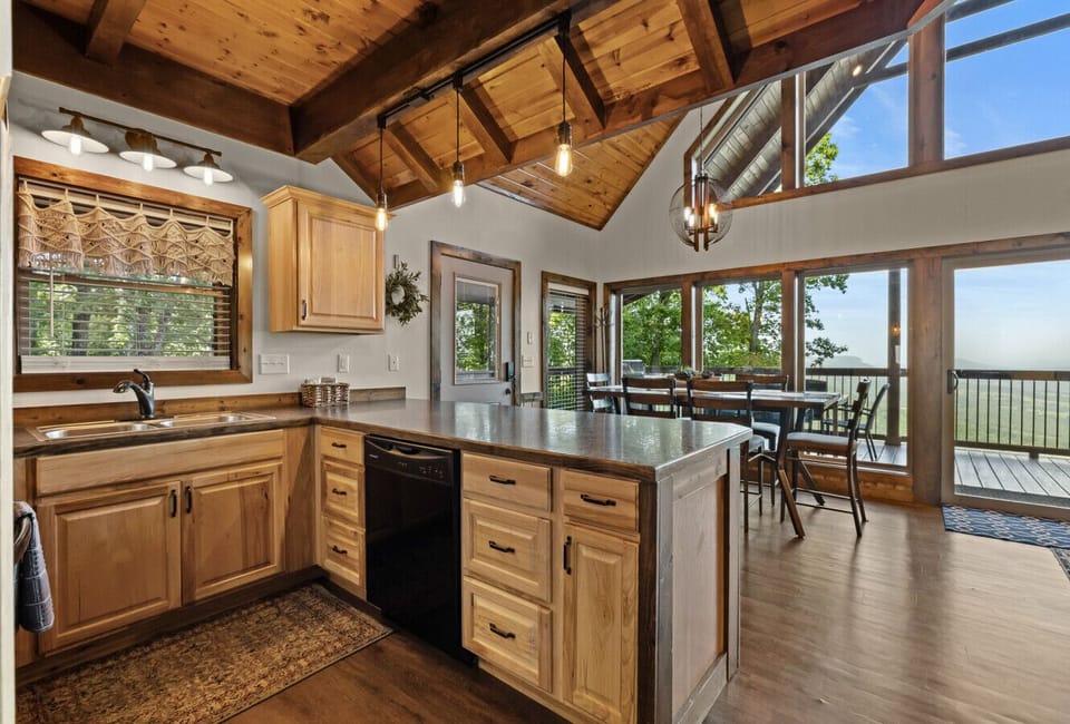 Kitchen area looking over to the dining area