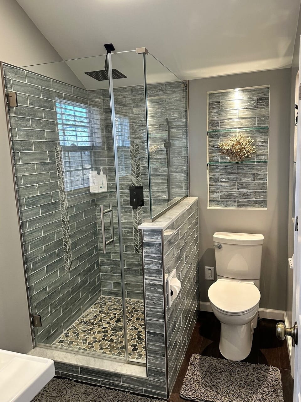 Glass Frameless Shower System with Rain Shower Head and Toilet
