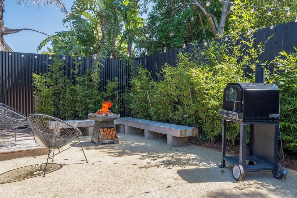 Fire pit area and festoon lights