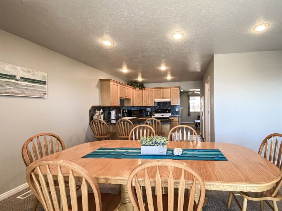 Large dining table ideal for group meals and gatherings
