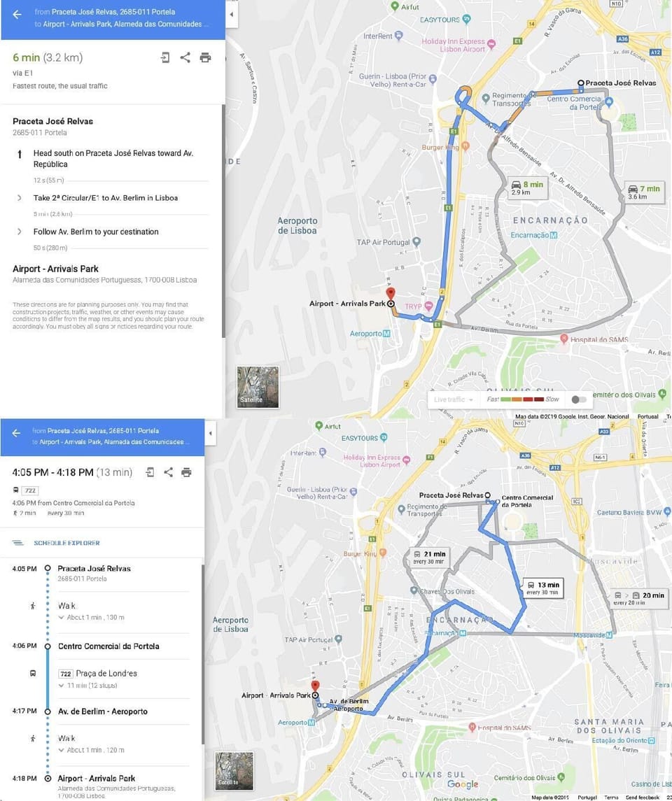 Home-Airport: Bus 722 and Car/Taxi route