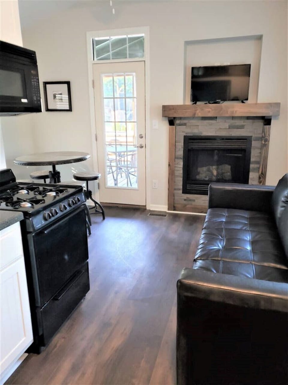 Open concept living room with fire place