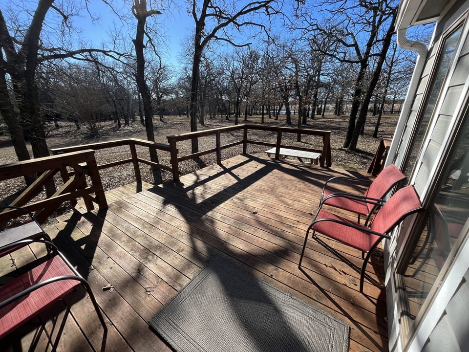 The large rear deck is perfect for watching sunsets or the local deer