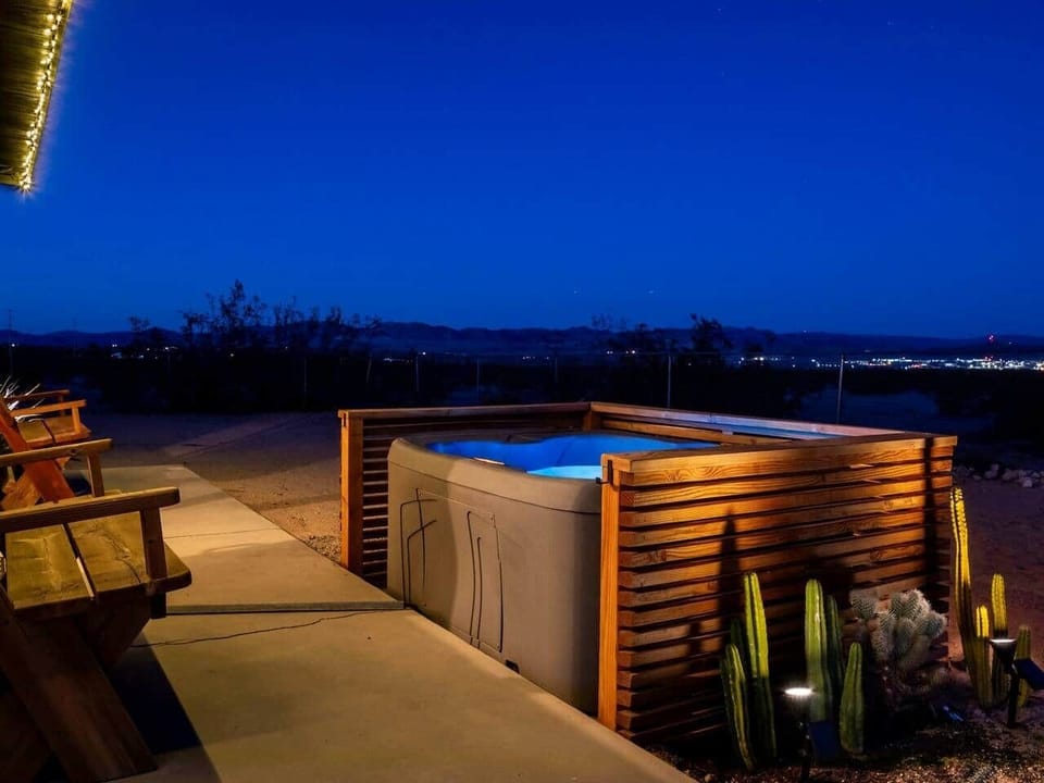 Enjoy expansive views from the hot tub at night. Surrounded by government land to the east, you can enjoy the solitude of the desert.