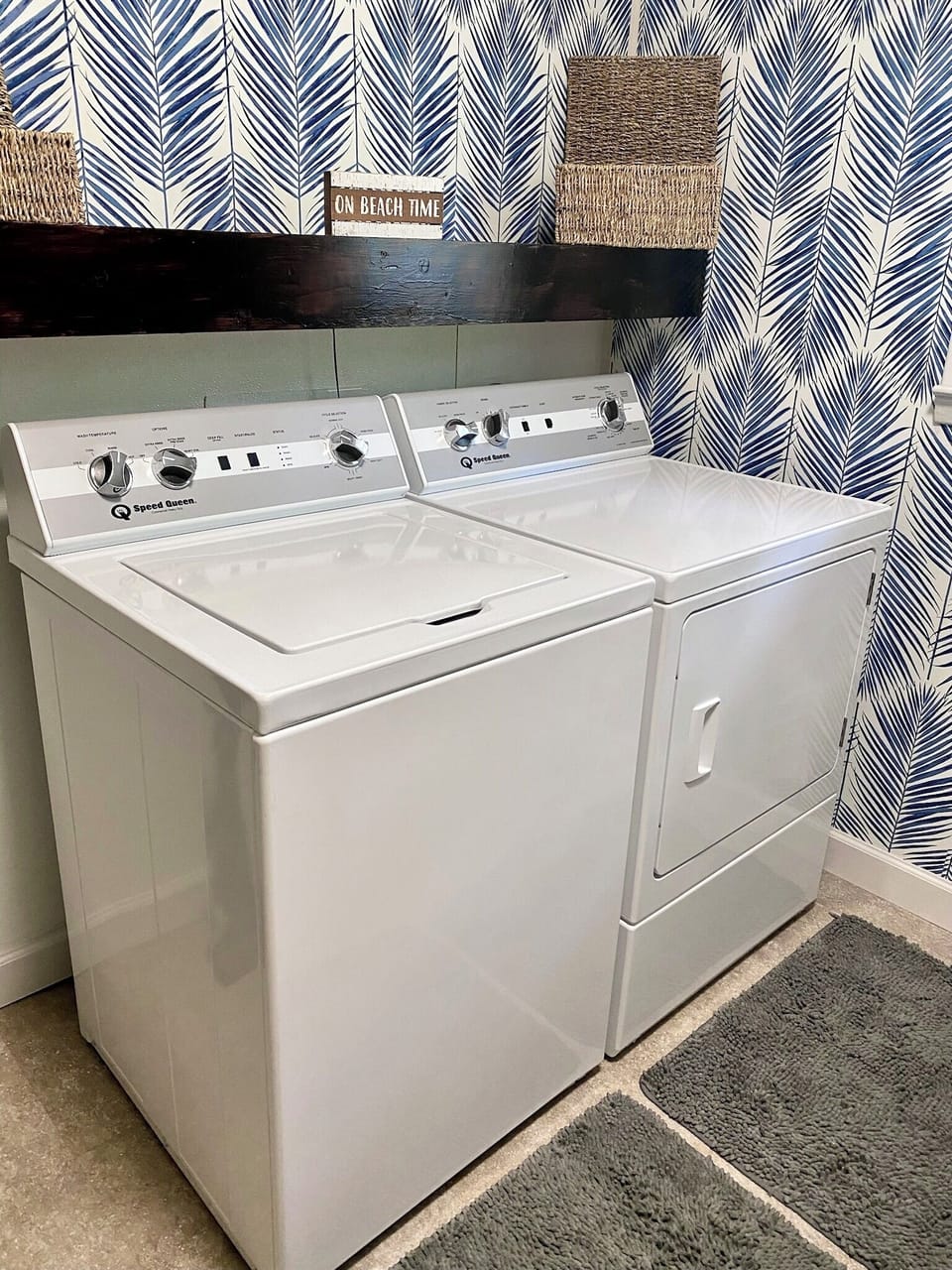 Top-of-the-line Speed Queen washer and dryer with eco-friendly laundry sheets.