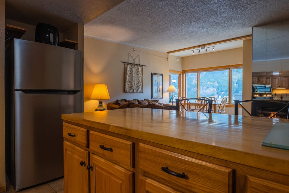 Kitchen opens up nicely to living area.