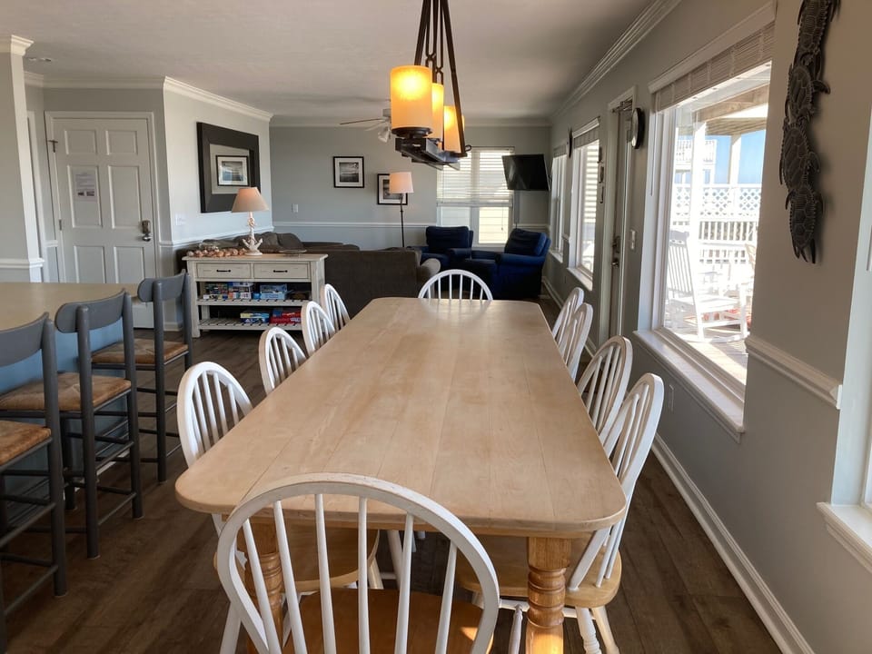 Eating area and view of downstairs living room