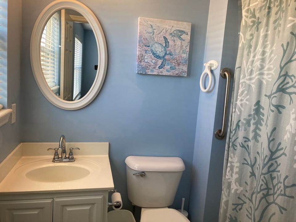 Bathroom adjoining downstairs queen bedroom