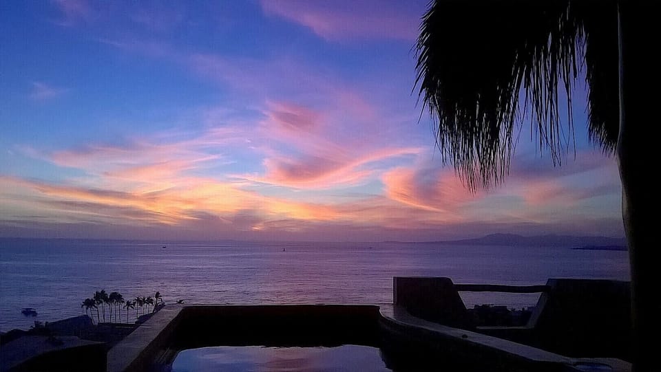 Typical sunset from the terrace, by the pool