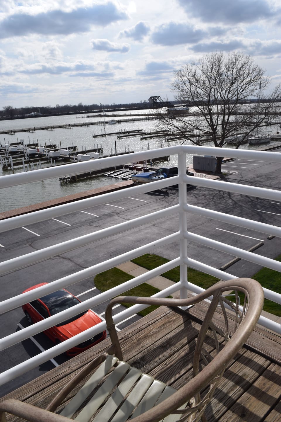 Relaxing view of the marina docks & down river from the open air bedroom balcony