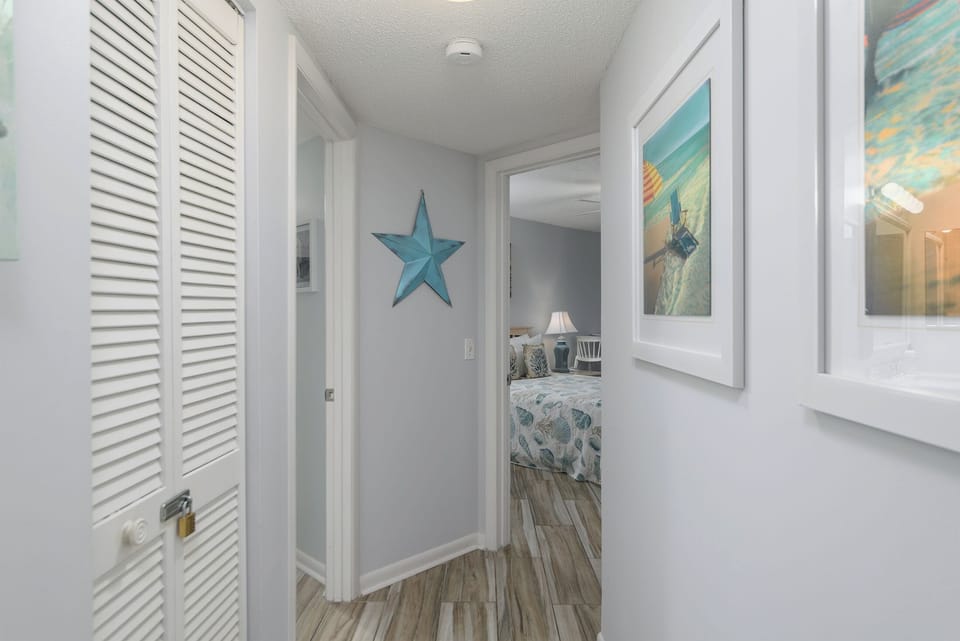 View of the hallway to the bathroom and bedroom