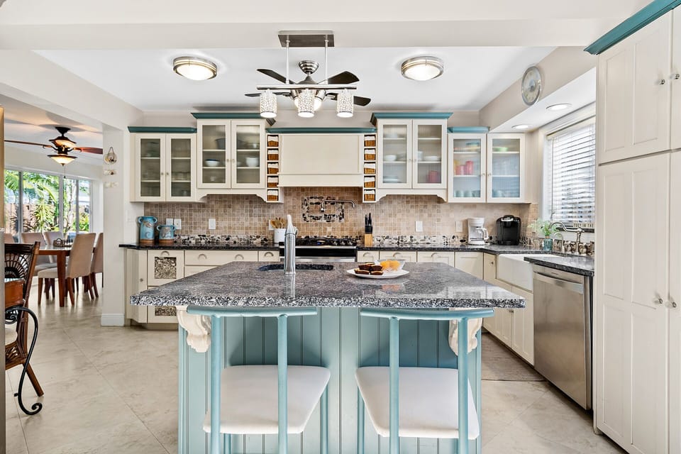 Gourmet kitchen, with gas stove, and pot filler
