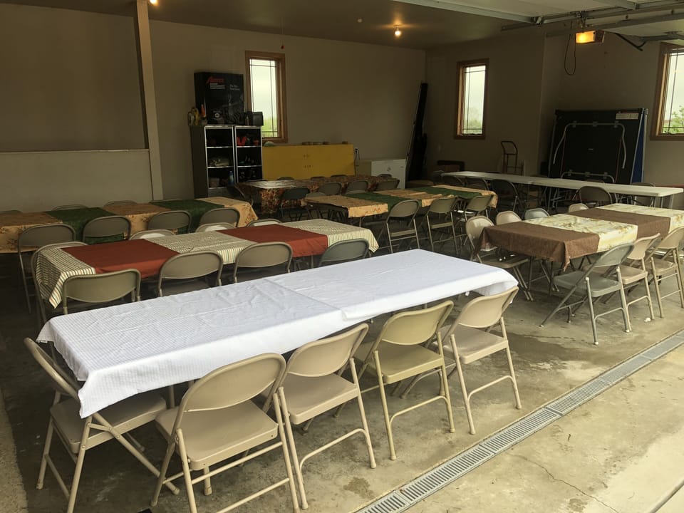 3 car garage converted for larger events.
