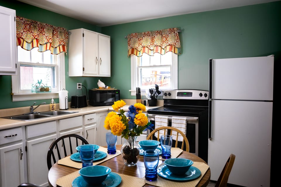 Bright and sunny eat in kitchen. 