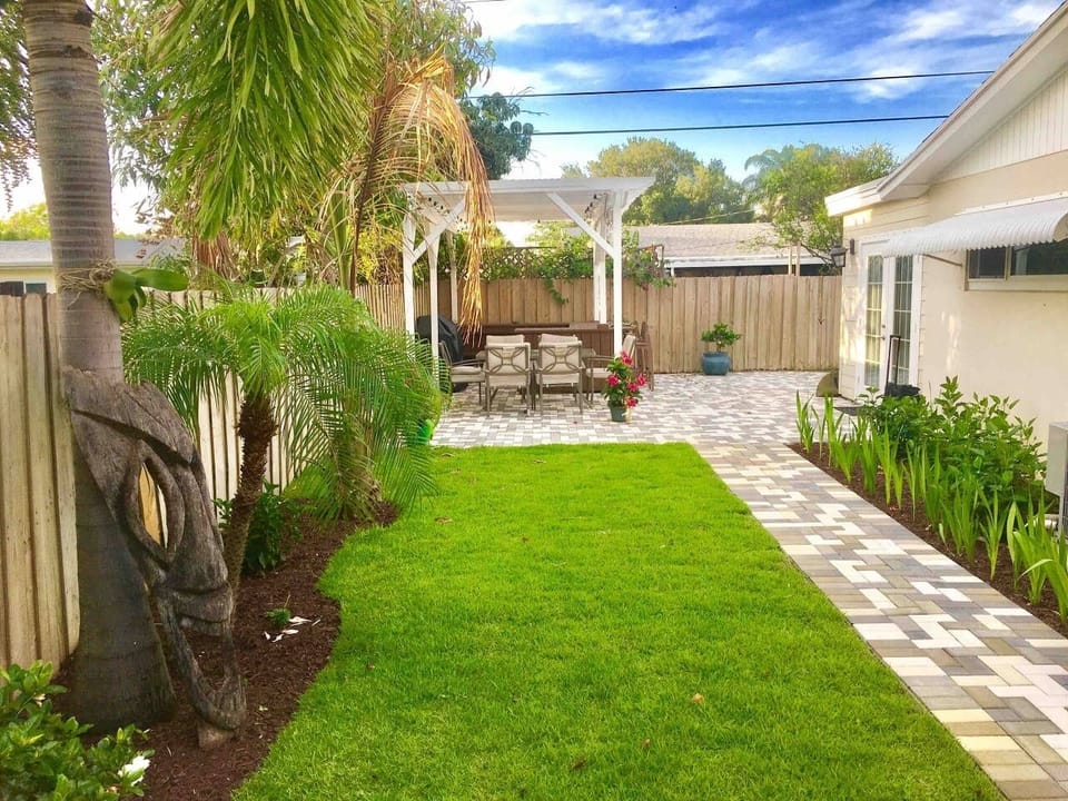 Side yard and outdoor patio grill area
