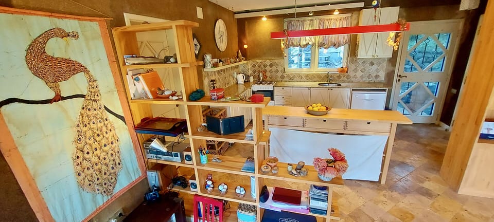The kitchen seen from the inside dining area.