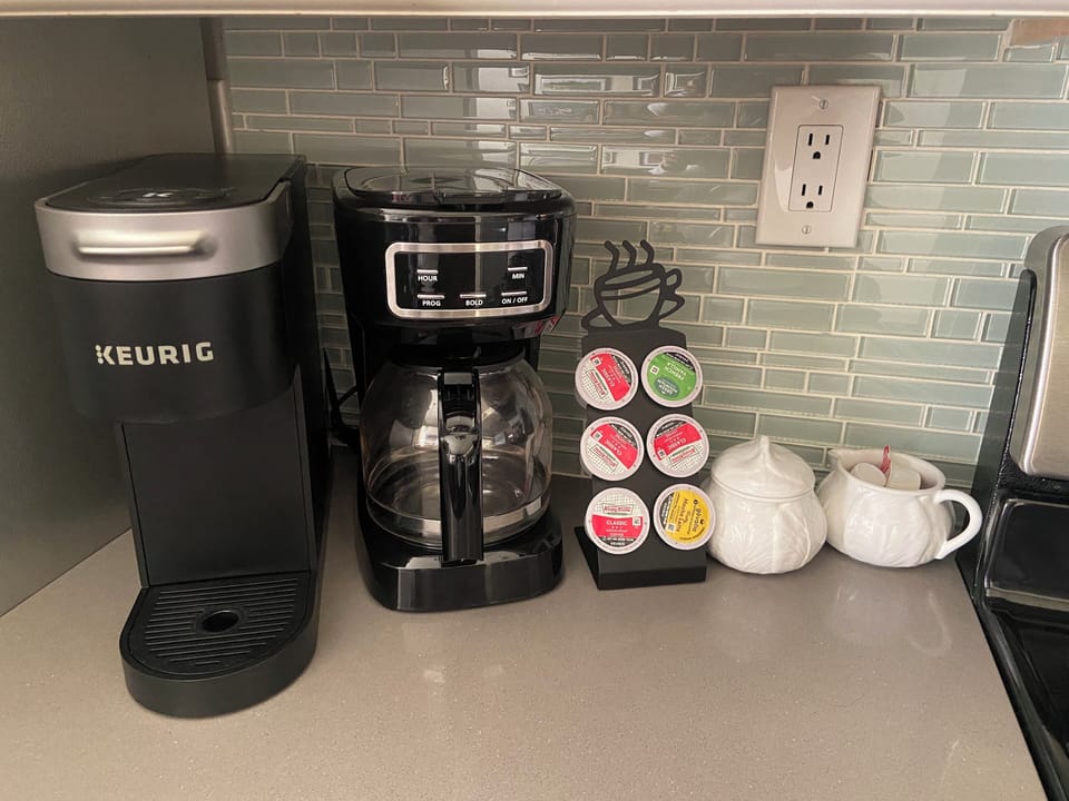 Keurig, Coffee maker, coffee pods, tea, coffee press, and tea kettle all avail!