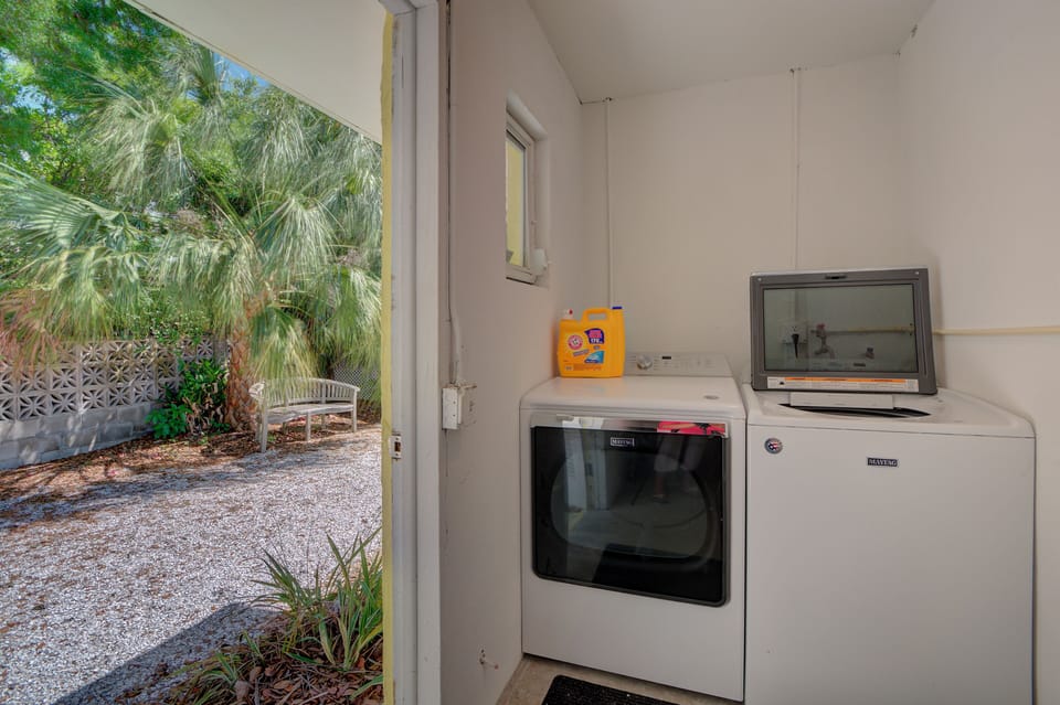 Laundry room includes a washer and dryer