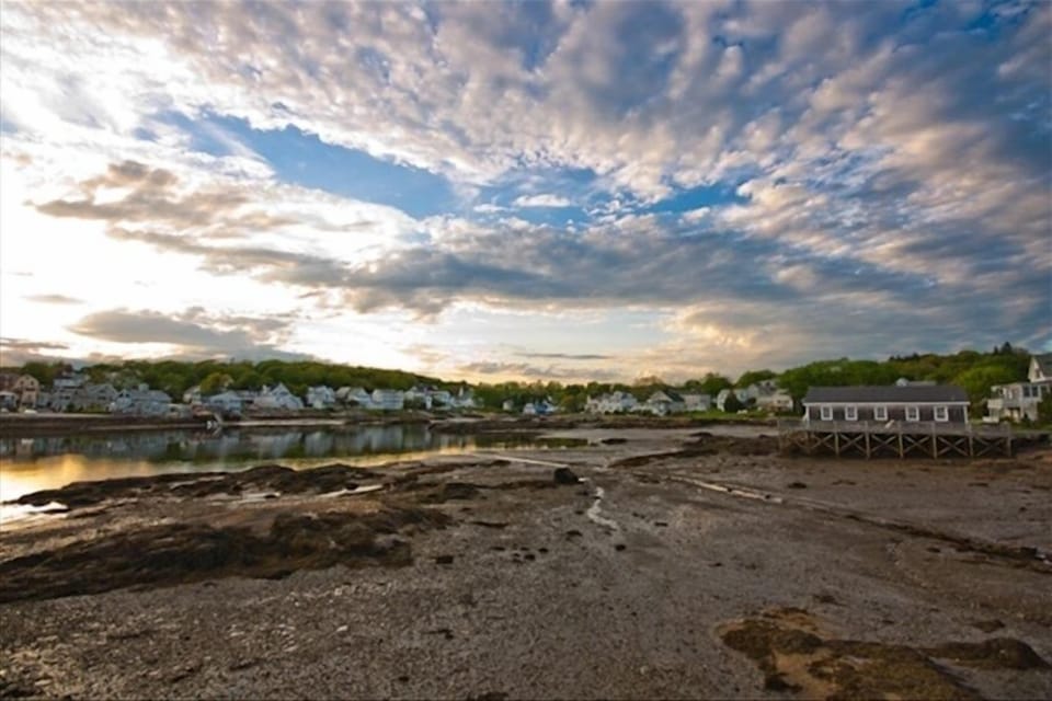 View of Back Bay Cottage from far side of footbridge