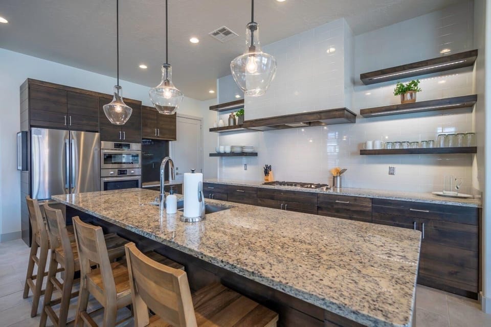 Stainless steel appliances and ample cookware provided